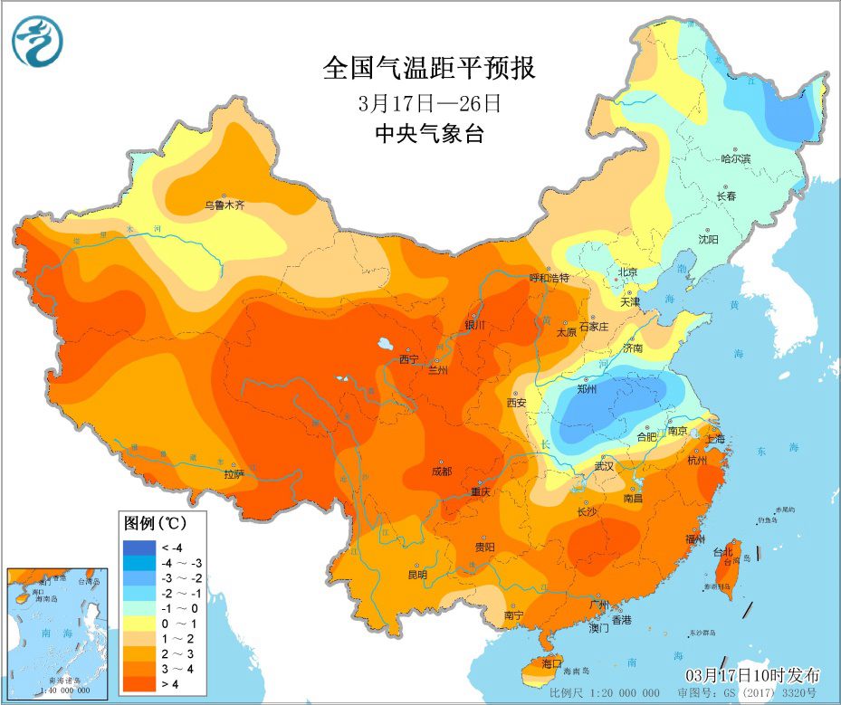 中东部气温震荡下滑