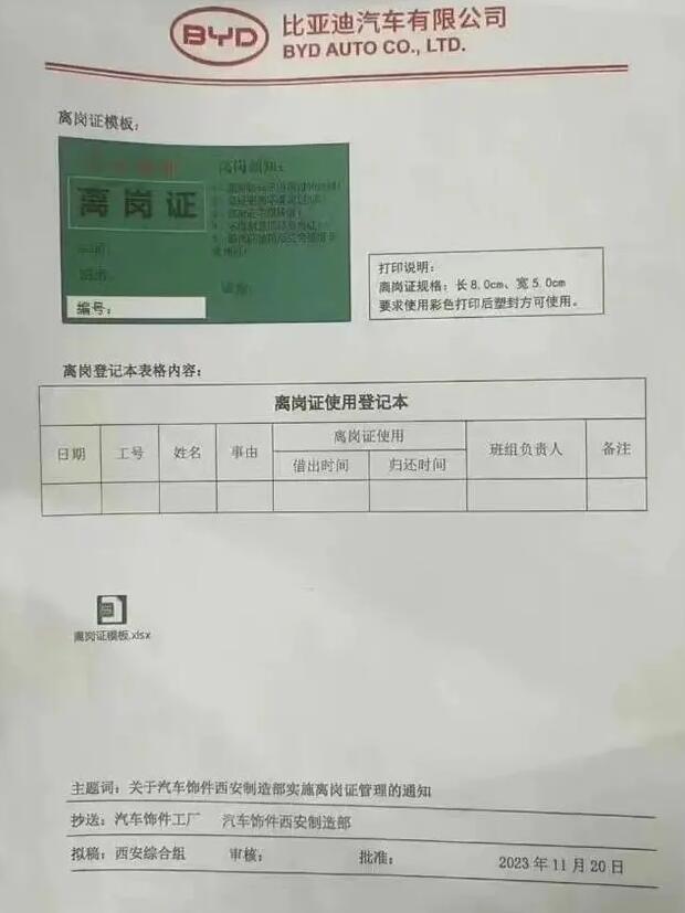 员工上厕所喝水要报备?比亚迪回应：文件系个别部门草拟，未施行