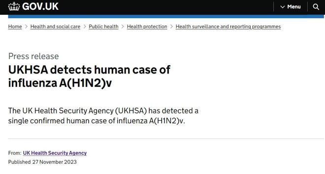 英国报告首例人感染h1n2病例